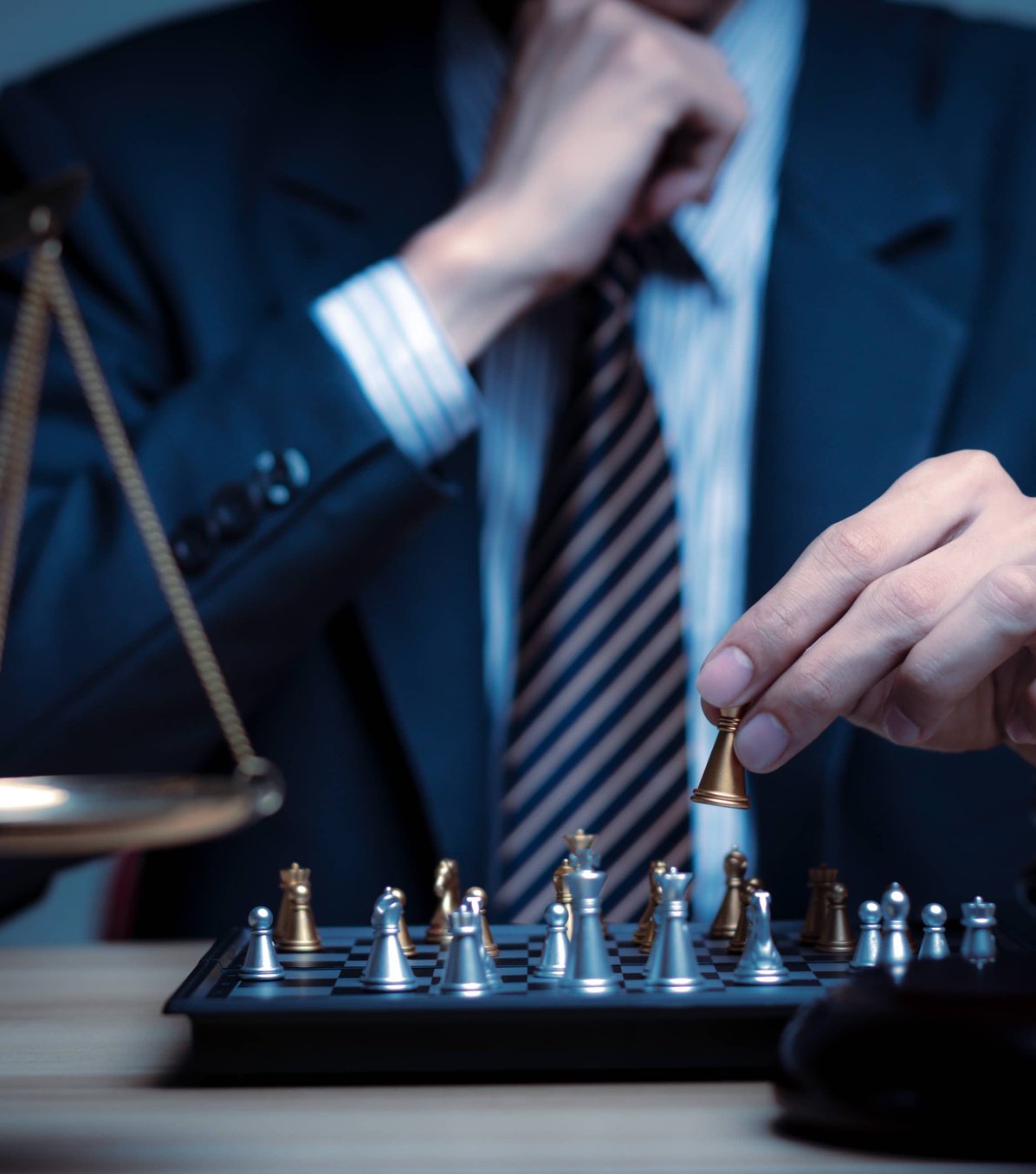 Attorney weighing evidence with justice scale