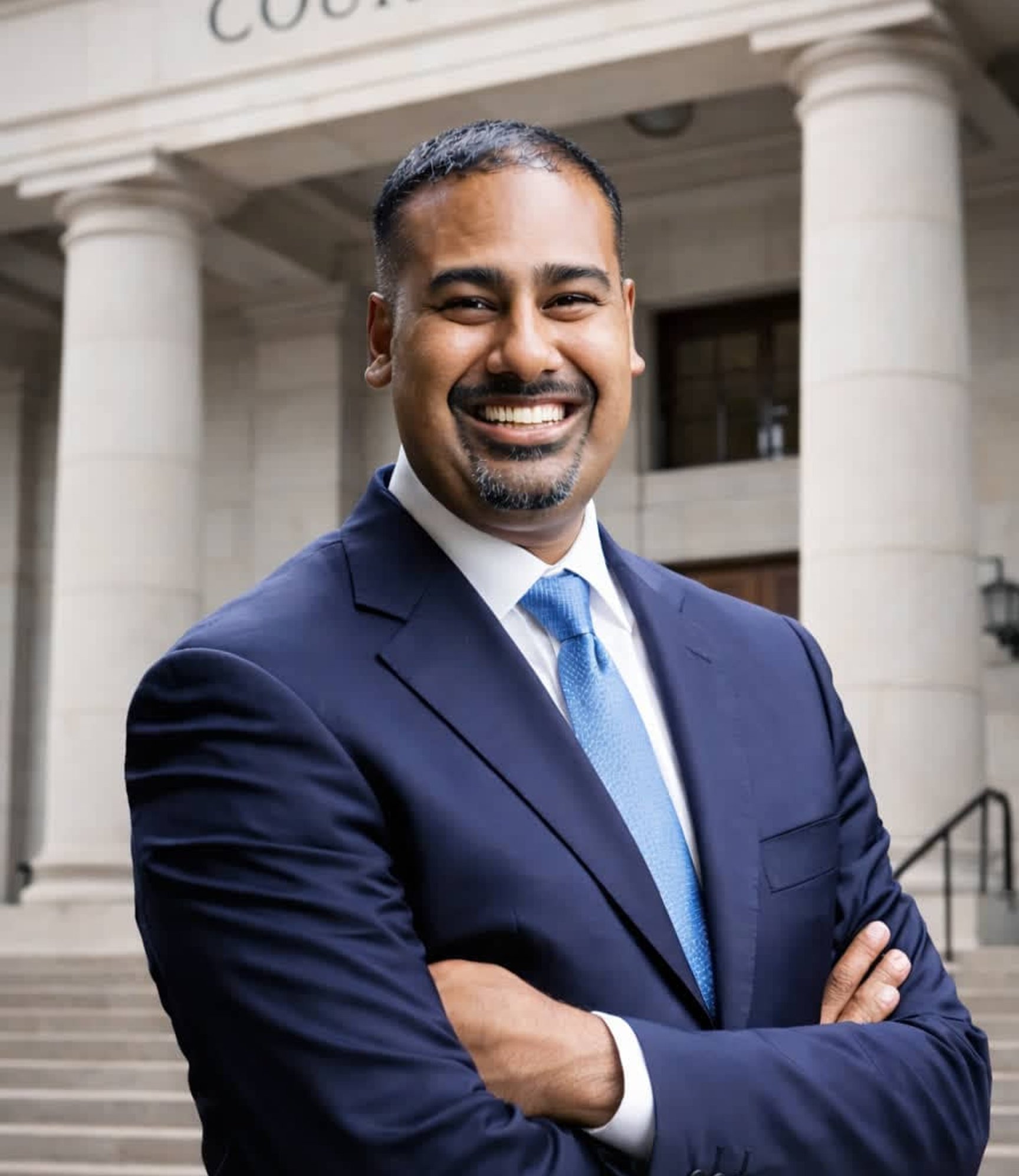 Lawyer presenting case in courtroom before judge